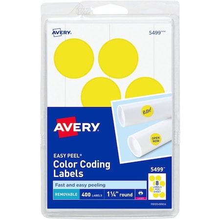 Avery Label, Round, 1.25Dia, Neonyw 400PK AVE05499